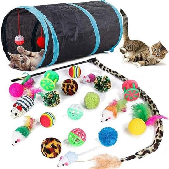 21 Pcs Cat Toys for Indoor Cats Collapsible Cat Tunnel Interactive Feather - Picture 16 of 16
